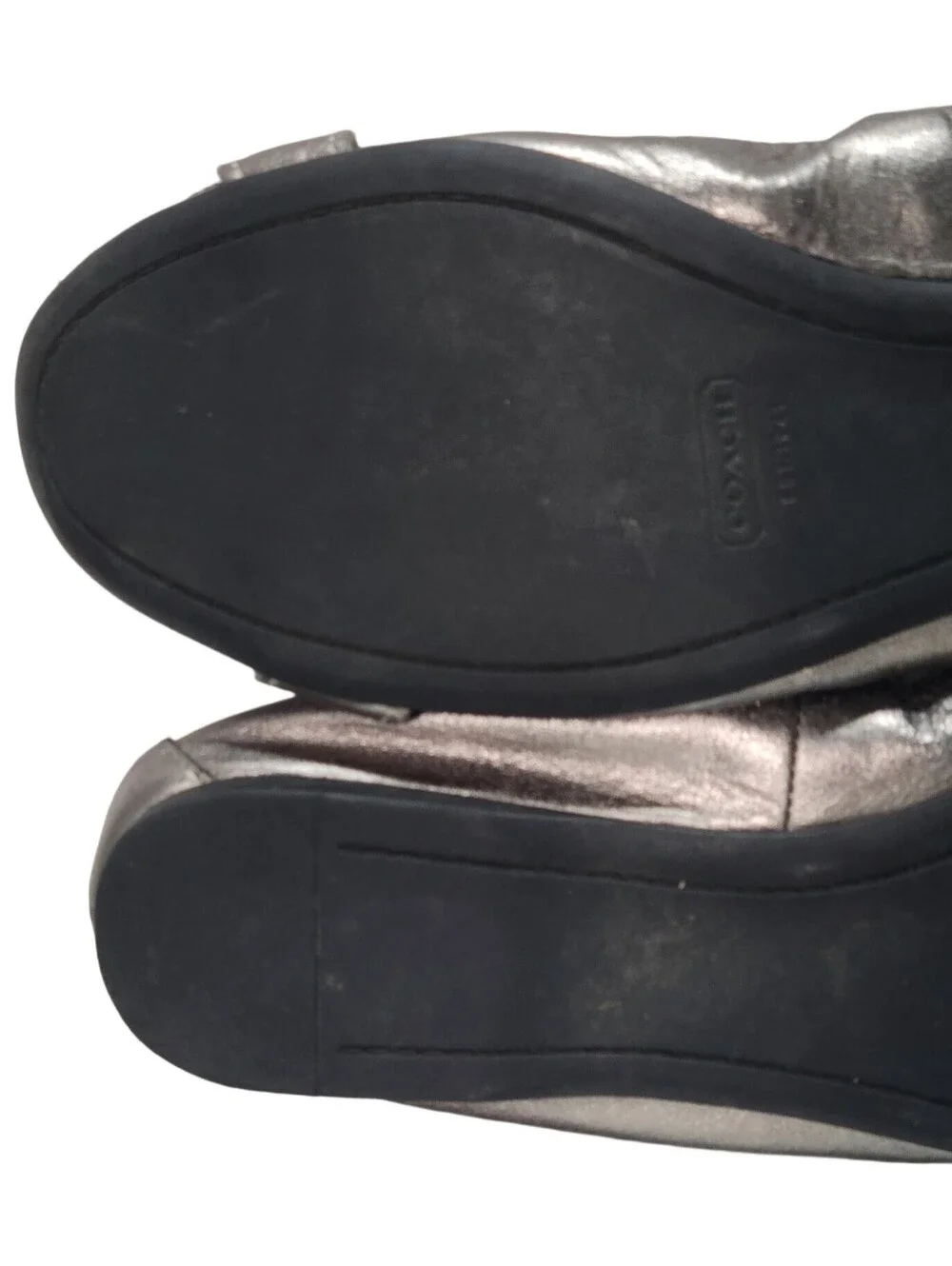 Coach Chelsey Ballerina Flats Silver Metallic Leather Size 10B
